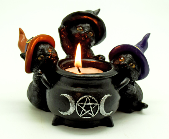 3 Witchy Cats Cauldron Candleholder